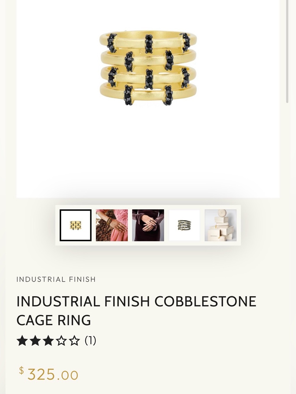 New Freida Rothman Ring Size 6 cobblestone cage ring Matte Gold/Black